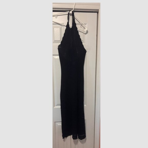 AUDREY PARKS + Francesca's Abigail Halter Crochet Midi Dress Black Sz Medium - Picture 5 of 8